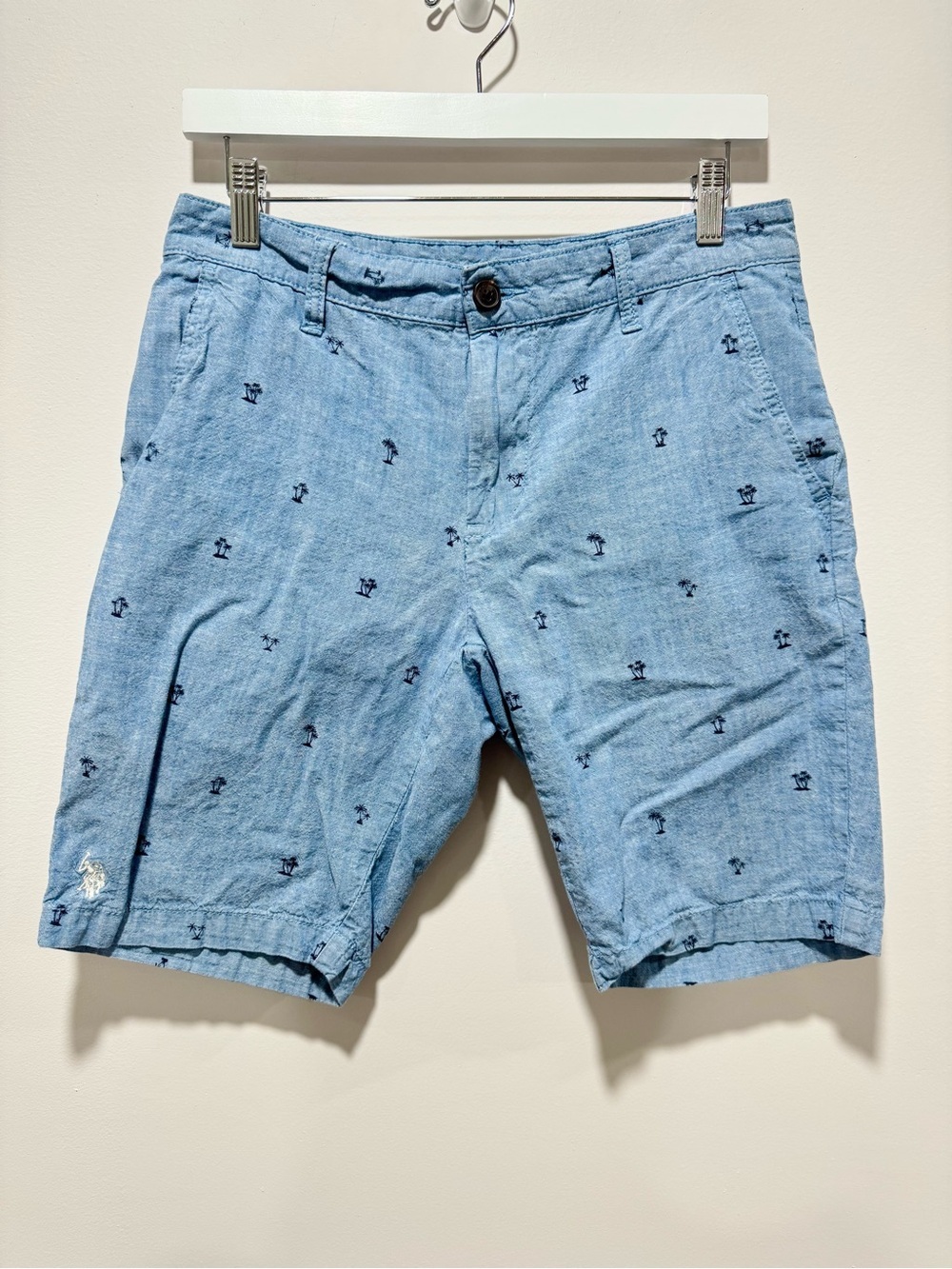 U.S. Polo Assn. Hartford 100% Cotton Palm Tree Print Blue Shorts‎ Size 30